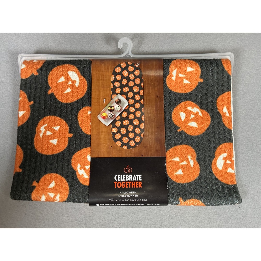 Kohl's Celebrate Together Halloween Pumpkin Table Runner 13x36 Black Orange NWT